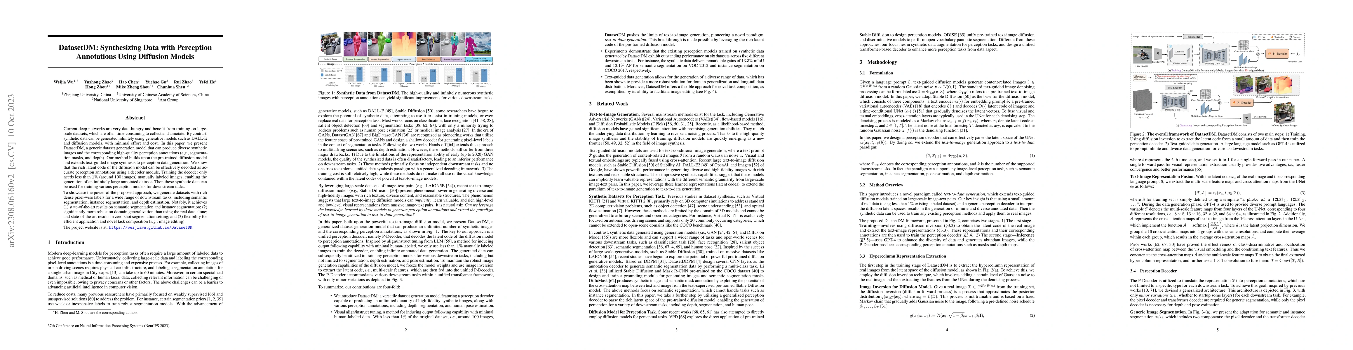 Thumbnail for DatasetDM: Synthesizing Data with Perception Annotations Using Diffusion
  Models