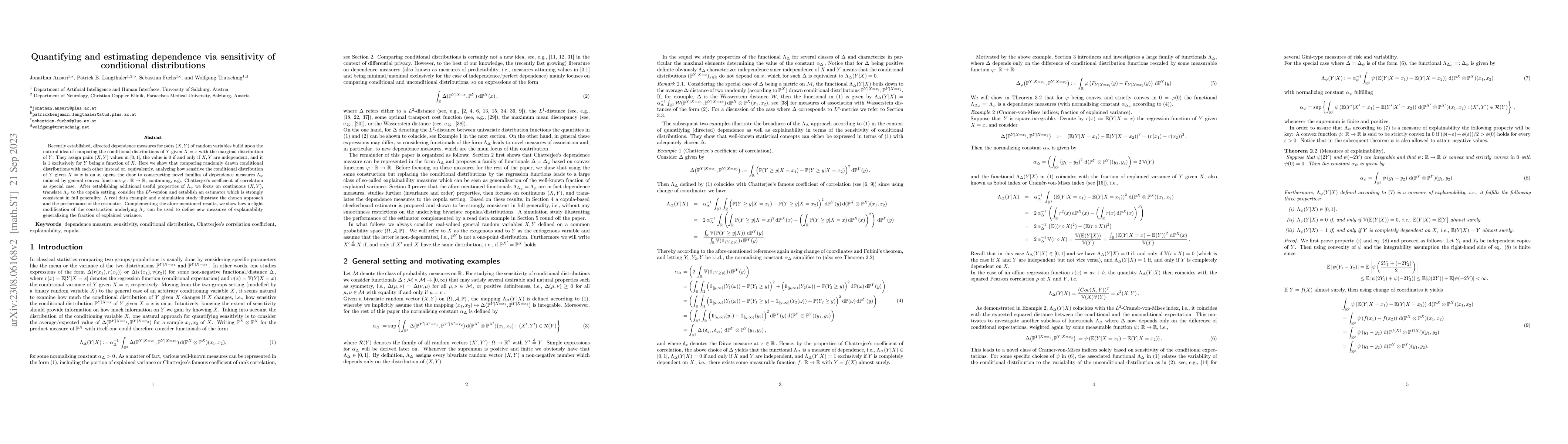Thumbnail for Quantifying and estimating dependence via sensitivity of conditional
  distributions