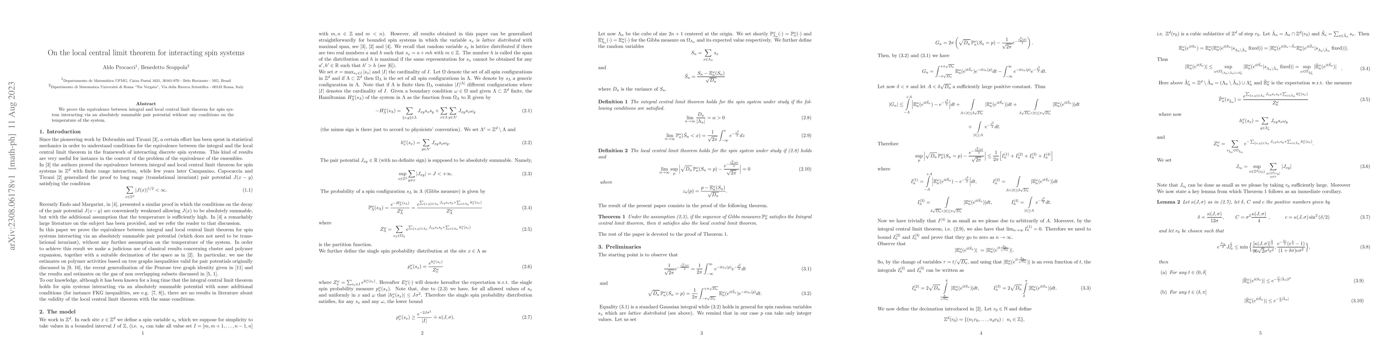 Thumbnail for On the local central limit theorem for interacting spin systems