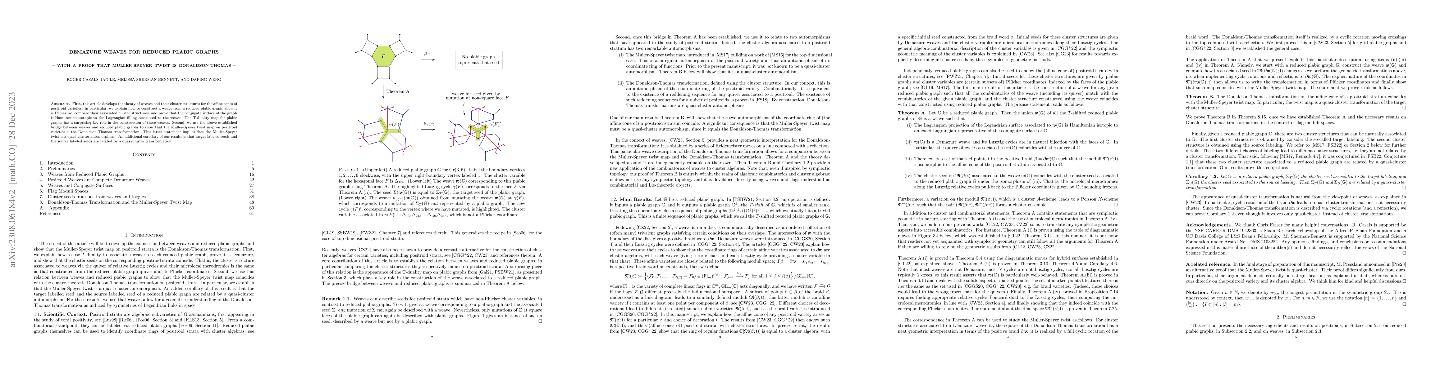 Thumbnail for Demazure weaves for reduced plabic graphs (with a proof that
  Muller-Speyer twist is Donaldson-Thomas)