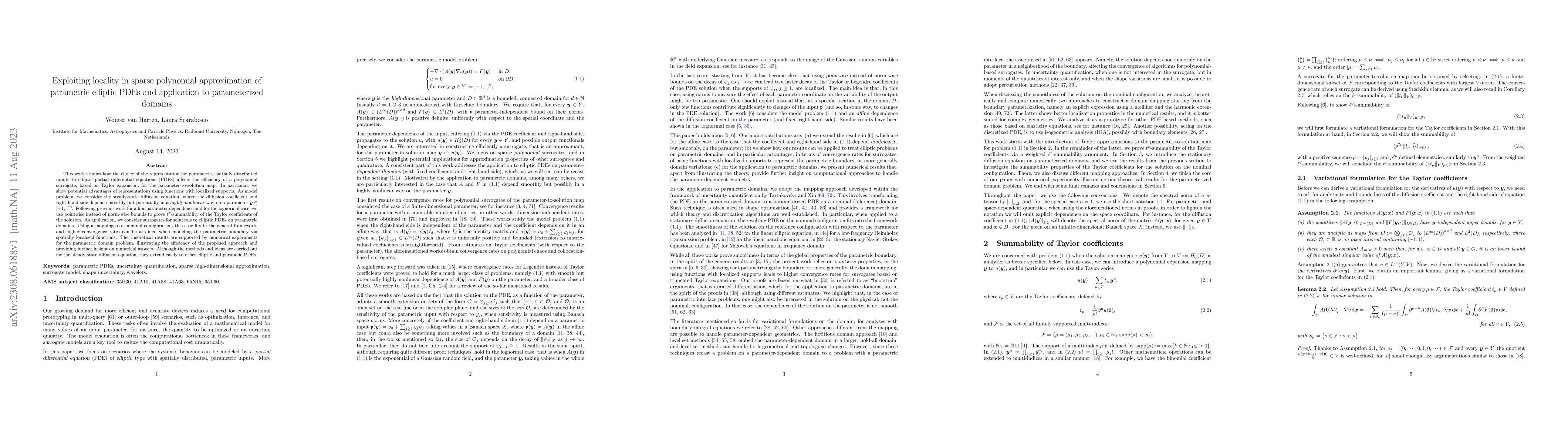 Thumbnail for Exploiting locality in sparse polynomial approximation of parametric
  elliptic PDEs and application to parameterized domains