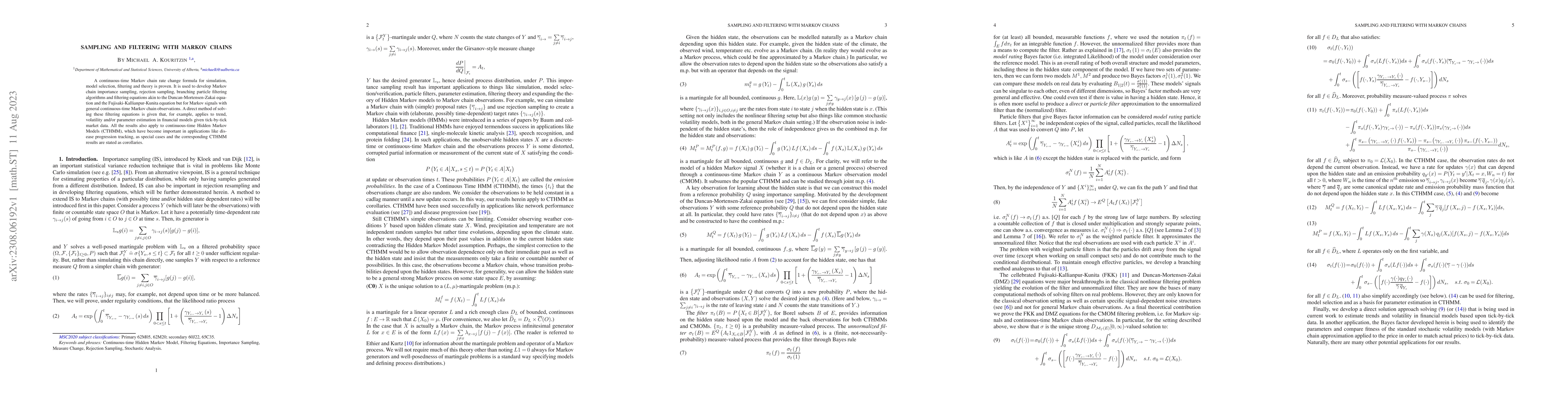 Thumbnail for Sampling and Filtering with Markov Chains