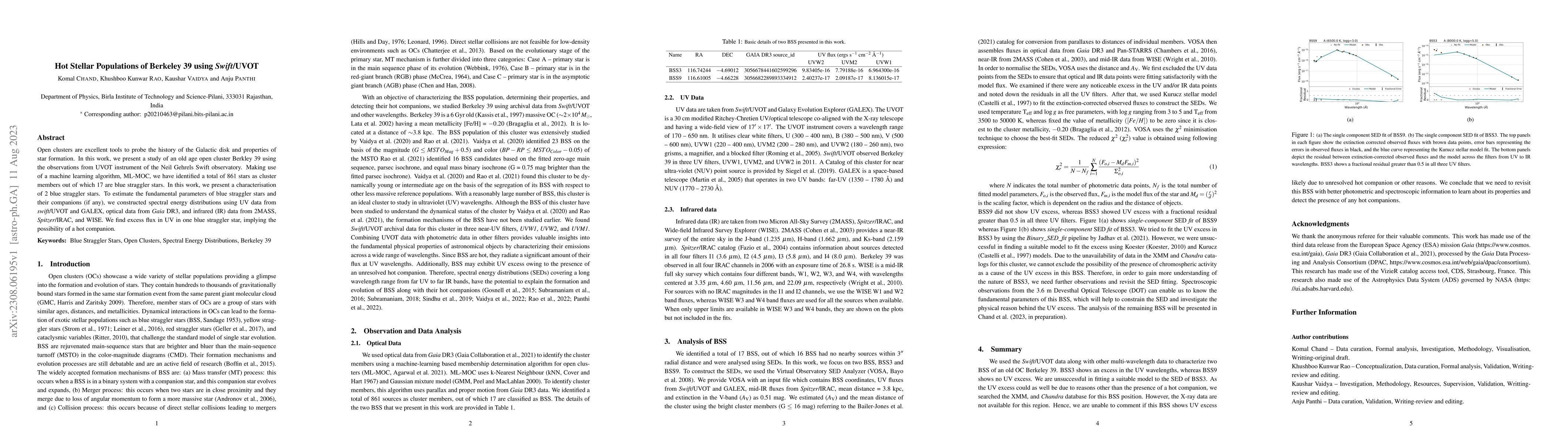 Thumbnail for Hot Stellar Populations of Berkeley 39 using Swift/UVOT