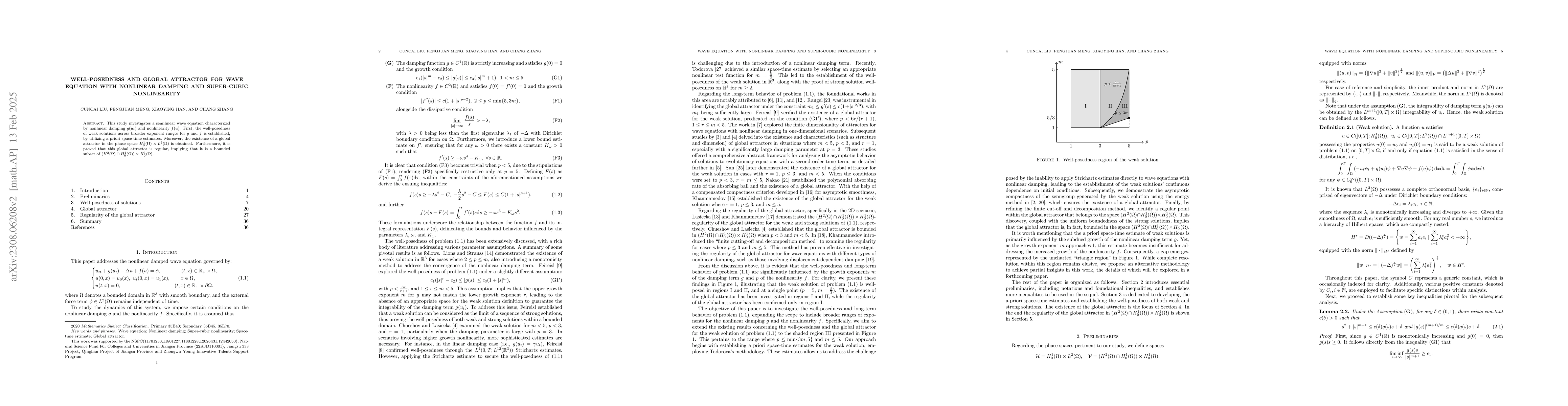 Thumbnail for Well-posedness and global attractor for wave equation with nonlinear
  damping and super-cubic nonlinearity