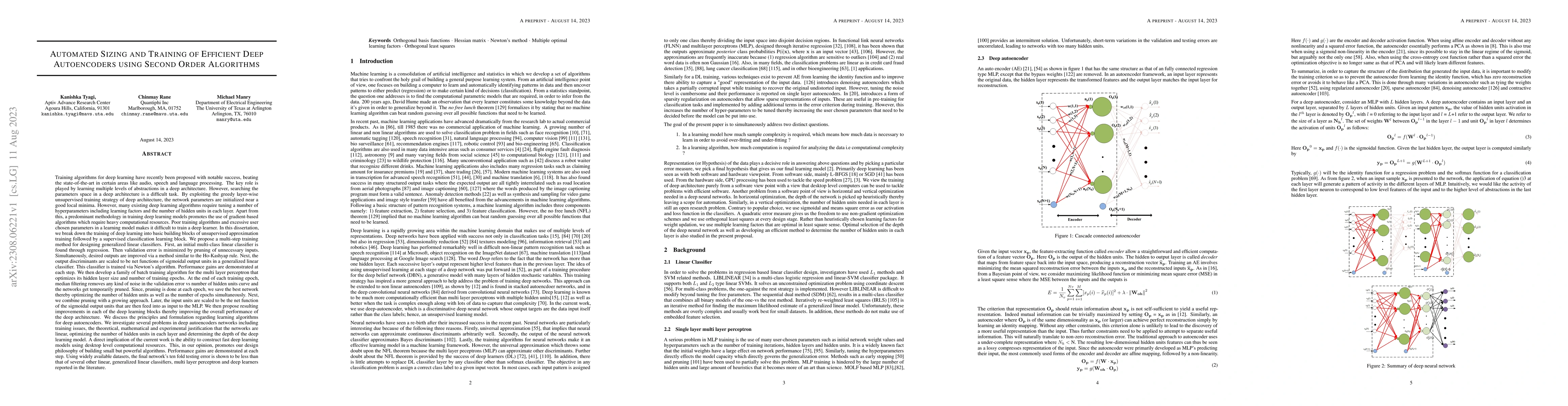 Thumbnail for Automated Sizing and Training of Efficient Deep Autoencoders using
  Second Order Algorithms