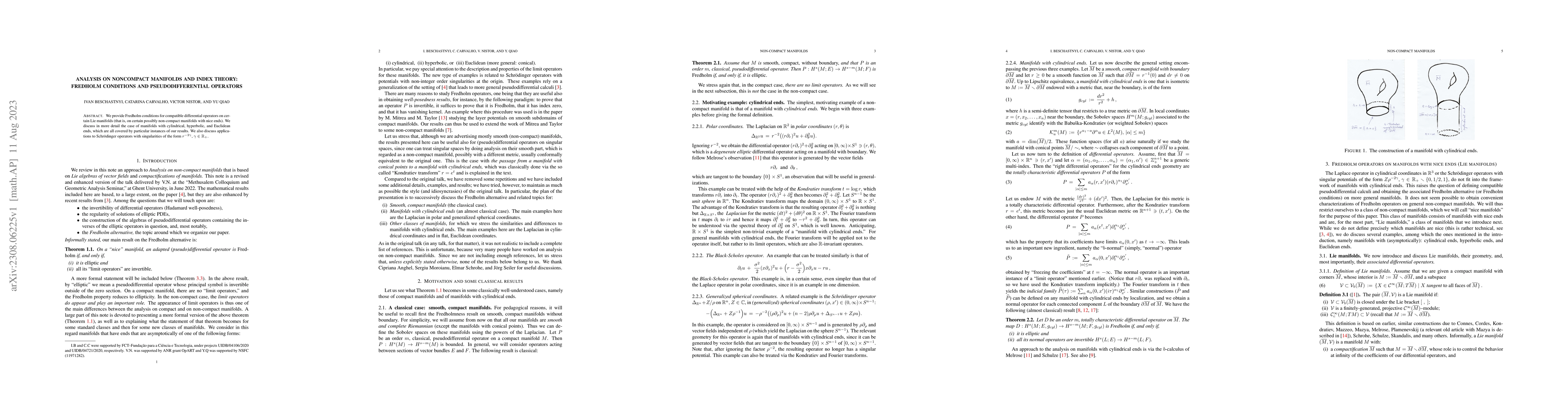 Thumbnail for Analysis on noncompact manifolds and Index Theory: Fredholm conditions
  and Pseudodifferential operators