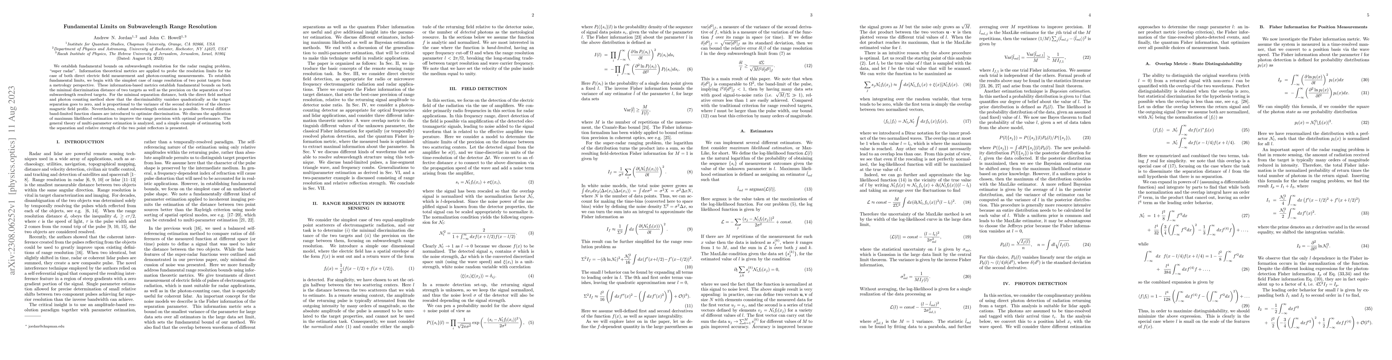 Thumbnail for Fundamental Limits on Subwavelength Range Resolution