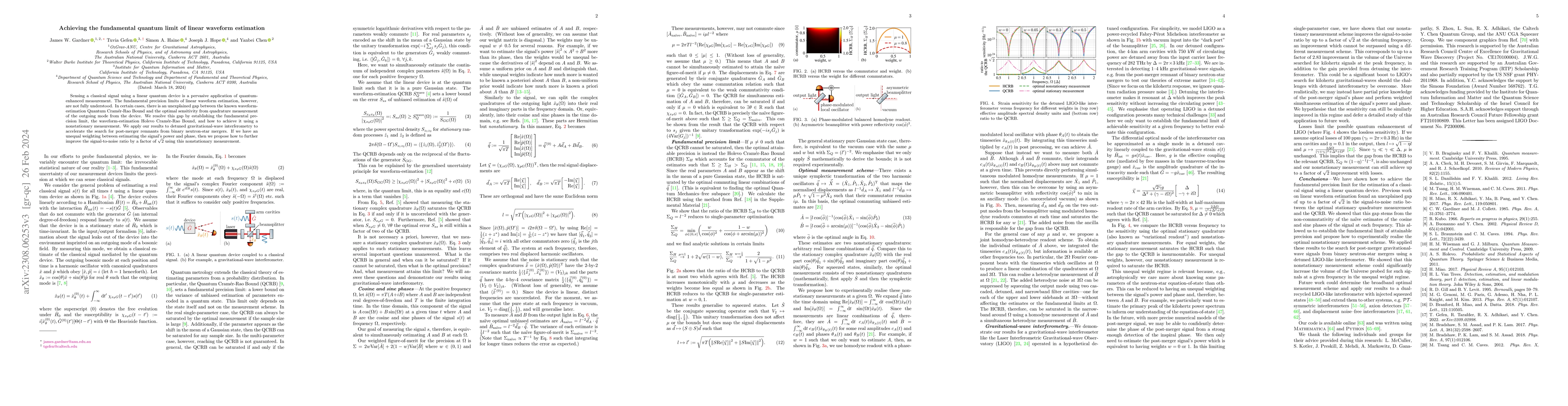 Thumbnail for Achieving the fundamental quantum limit of linear waveform estimation