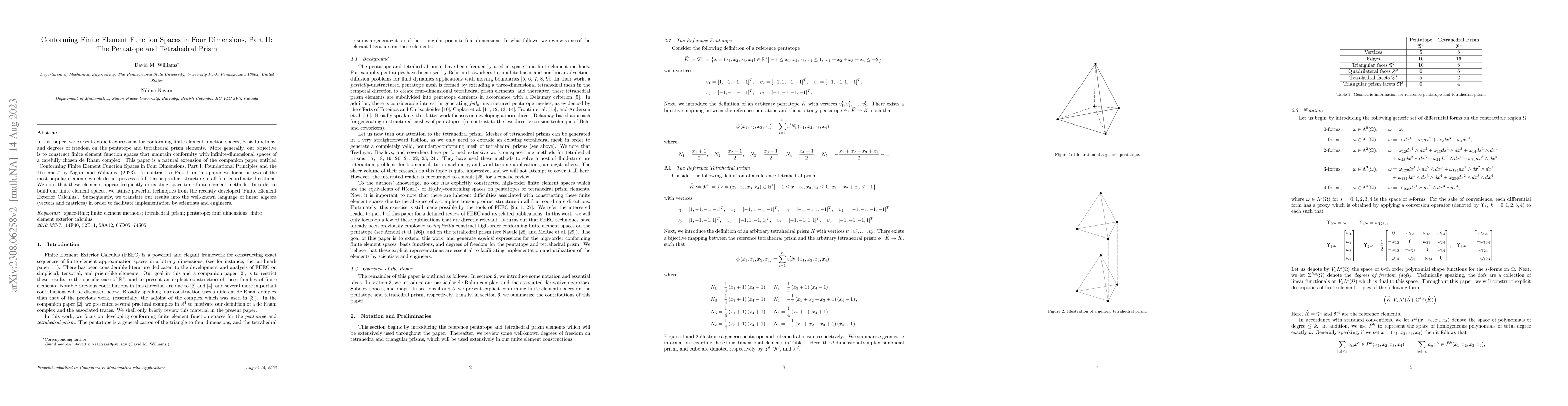 Thumbnail for Conforming Finite Element Function Spaces in Four Dimensions, Part II:
  The Pentatope and Tetrahedral Prism