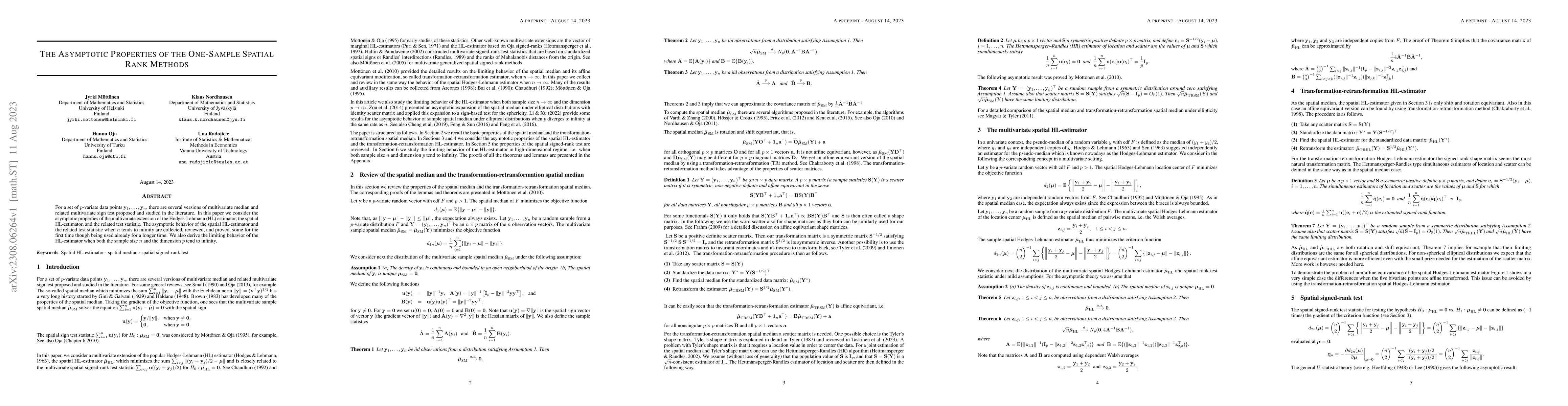 Thumbnail for The Asymptotic Properties of the One-Sample Spatial Rank Methods