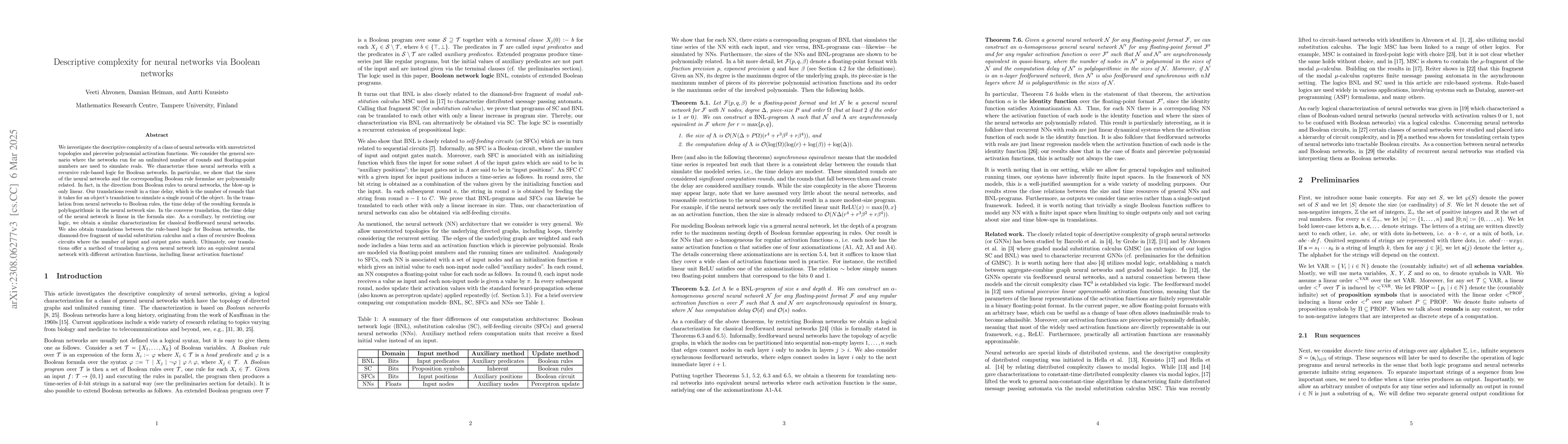 Thumbnail for Descriptive complexity for neural networks via Boolean networks