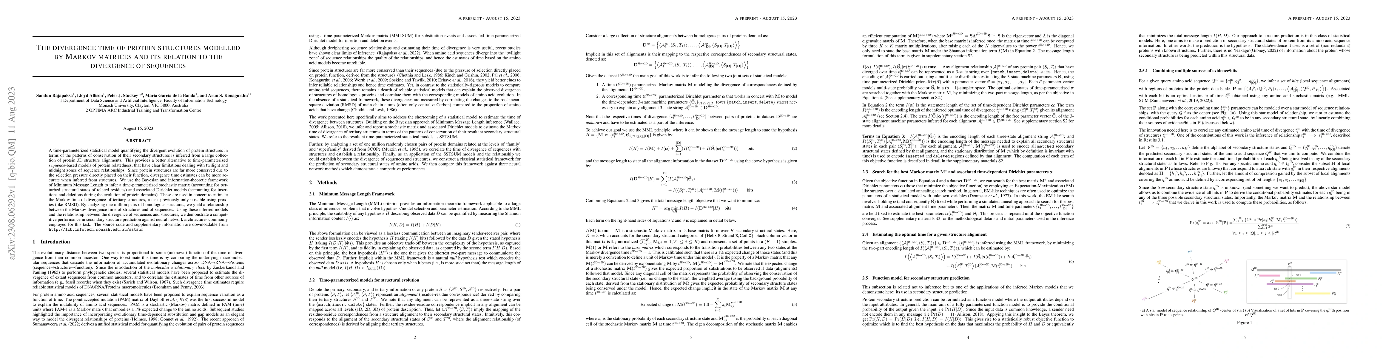 Thumbnail for The divergence time of protein structures modelled by Markov matrices
  and its relation to the divergence of sequences