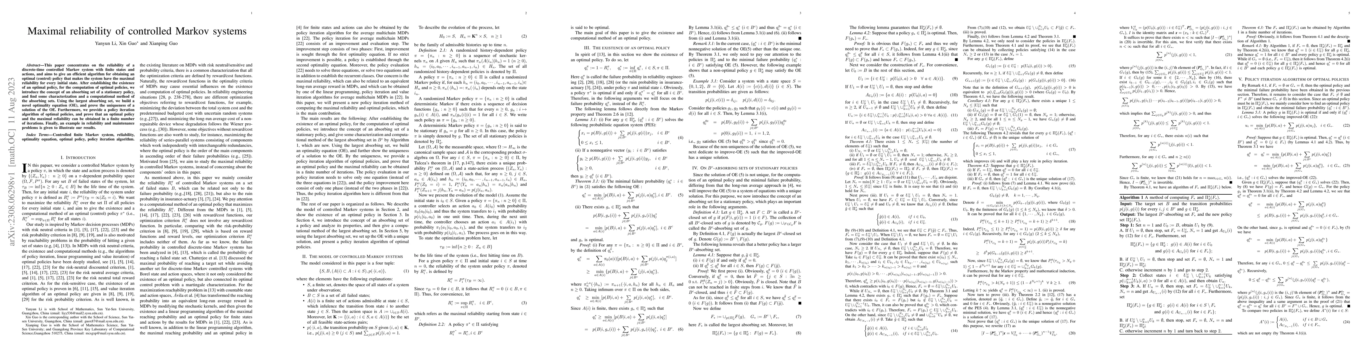Thumbnail for Maximal reliability of controlled Markov systems