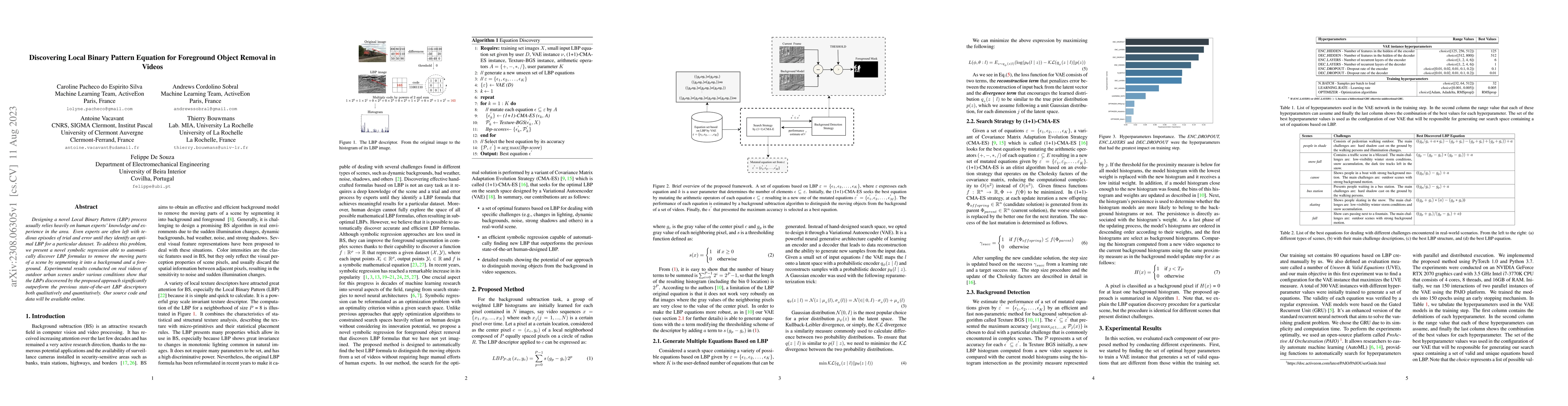 Thumbnail for Discovering Local Binary Pattern Equation for Foreground Object Removal
  in Videos