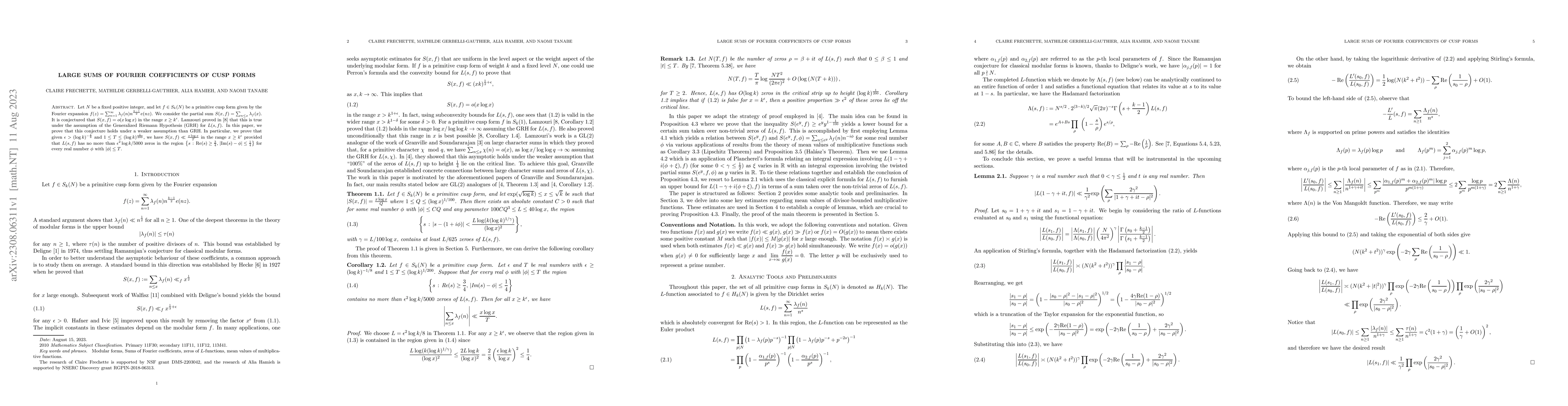 Thumbnail for Large Sums of Fourier Coefficients of Cusp Forms
