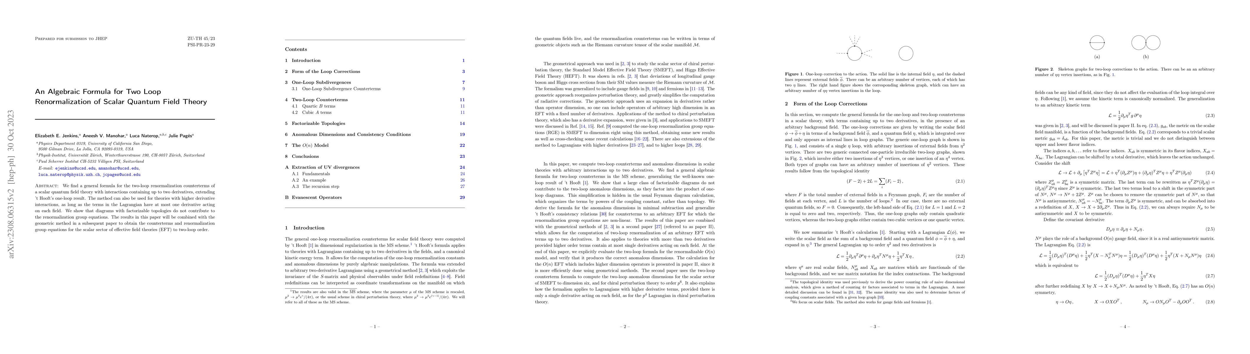 Thumbnail for An Algebraic Formula for Two Loop Renormalization of Scalar Quantum
  Field Theory