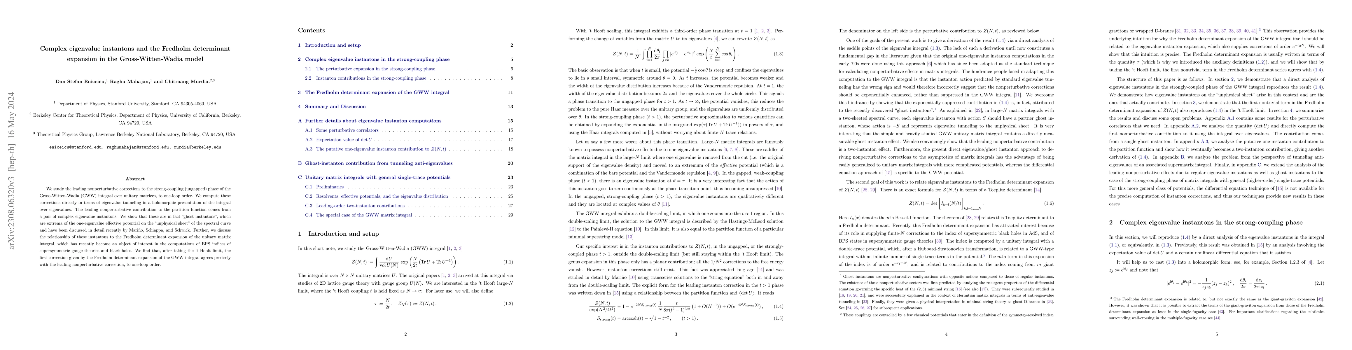 Thumbnail for Complex eigenvalue instantons and the Fredholm determinant expansion in
  the Gross-Witten-Wadia model