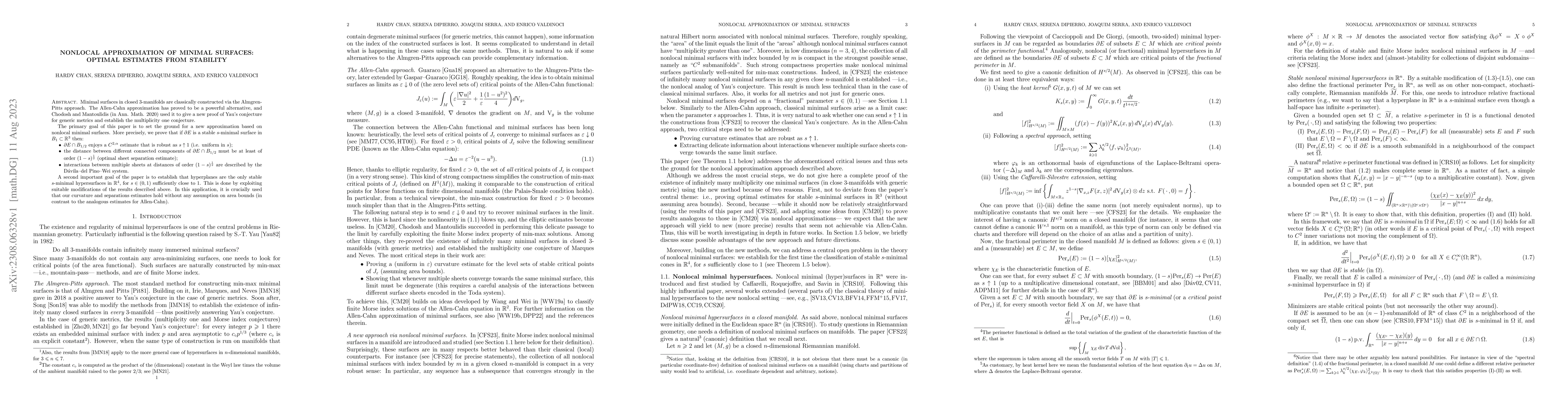 Thumbnail for Nonlocal approximation of minimal surfaces: optimal estimates from
  stability