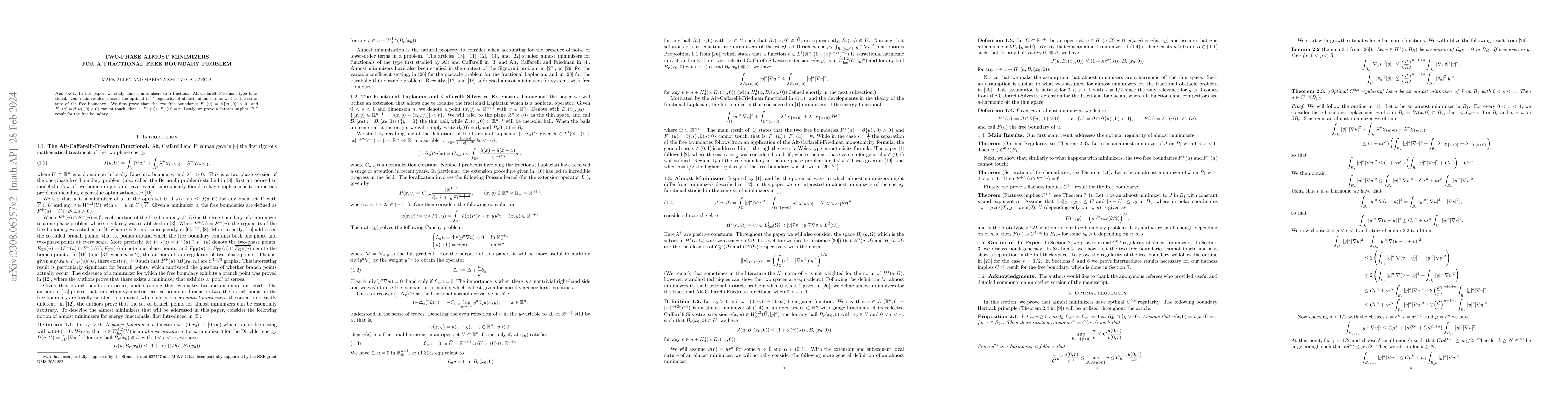 Thumbnail for Two-phase almost minimizers for a fractional free boundary problem
