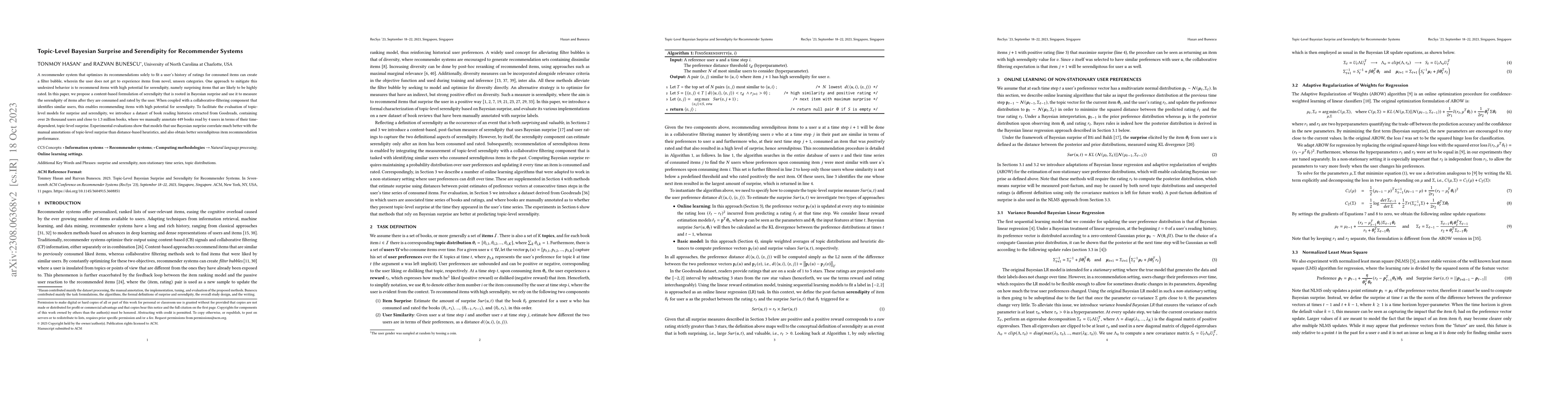 Thumbnail for Topic-Level Bayesian Surprise and Serendipity for Recommender Systems