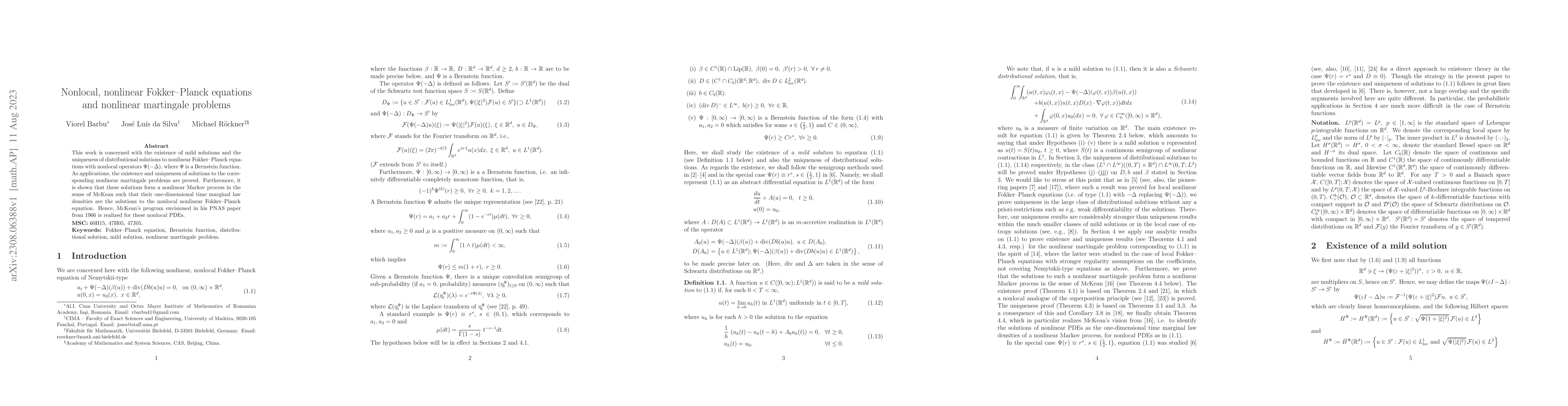Thumbnail for Nonlocal, nonlinear Fokker-Planck equations and nonlinear martingale
  problems
