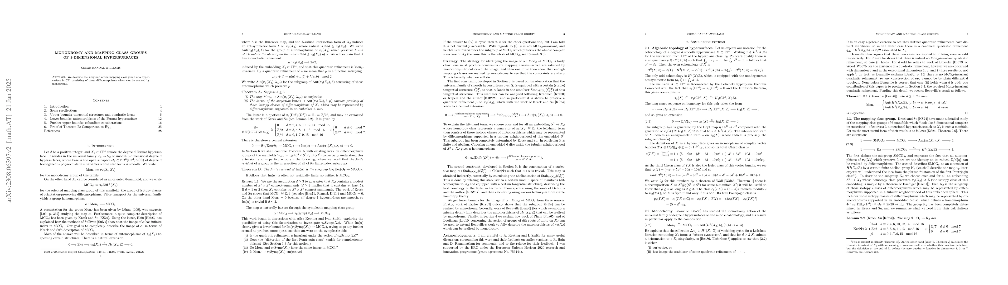 Thumbnail for Monodromy and mapping class groups of 3-dimensional hypersurfaces