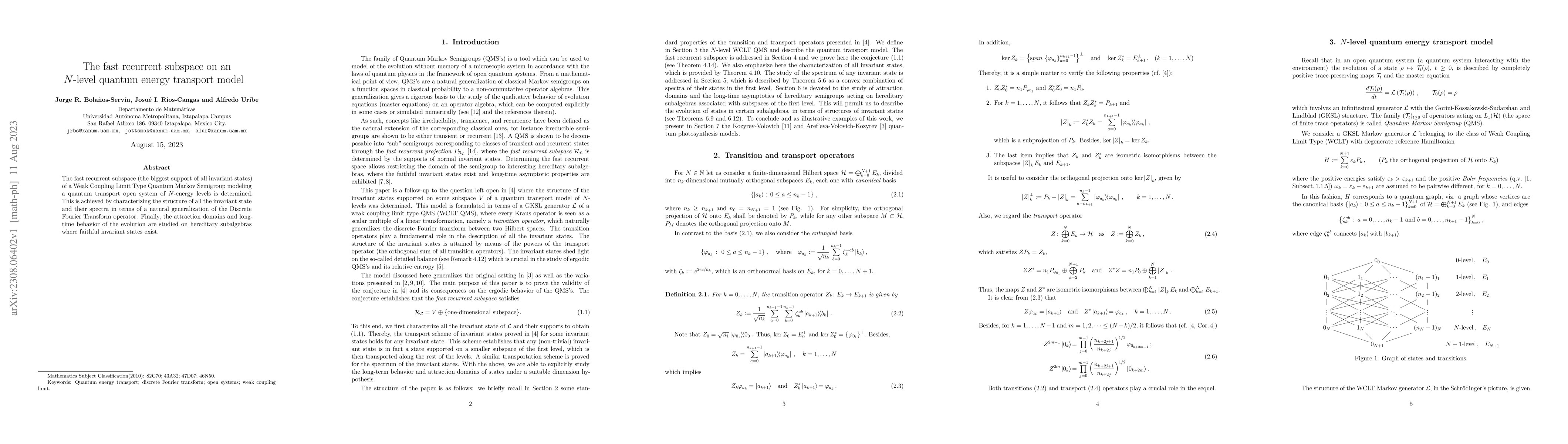 Thumbnail for The fast recurrent subspace on an $N$-level quantum energy transport
  model