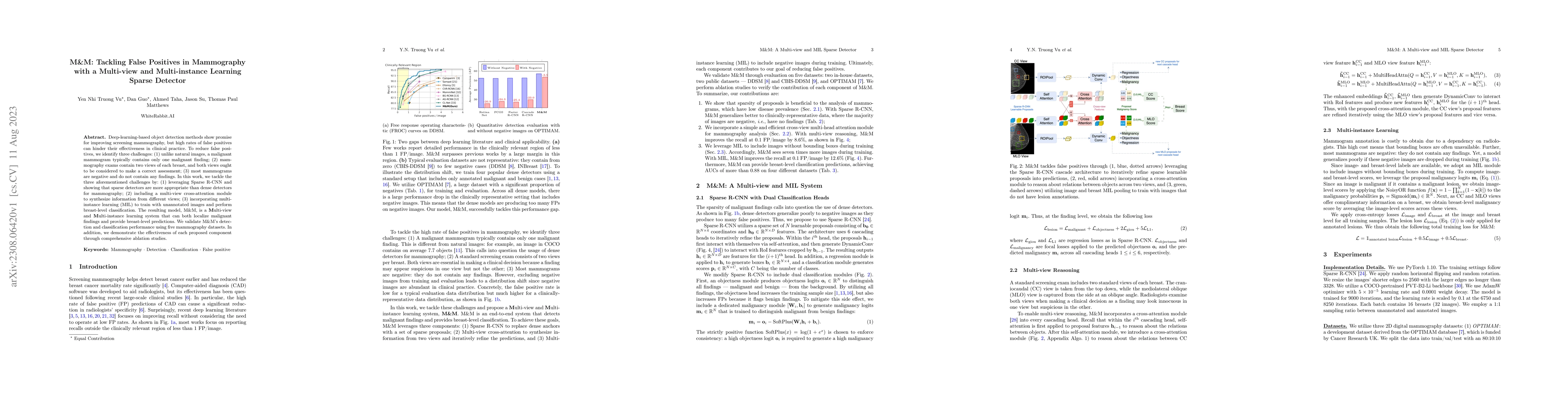 Thumbnail for M&M: Tackling False Positives in Mammography with a Multi-view and
  Multi-instance Learning Sparse Detector