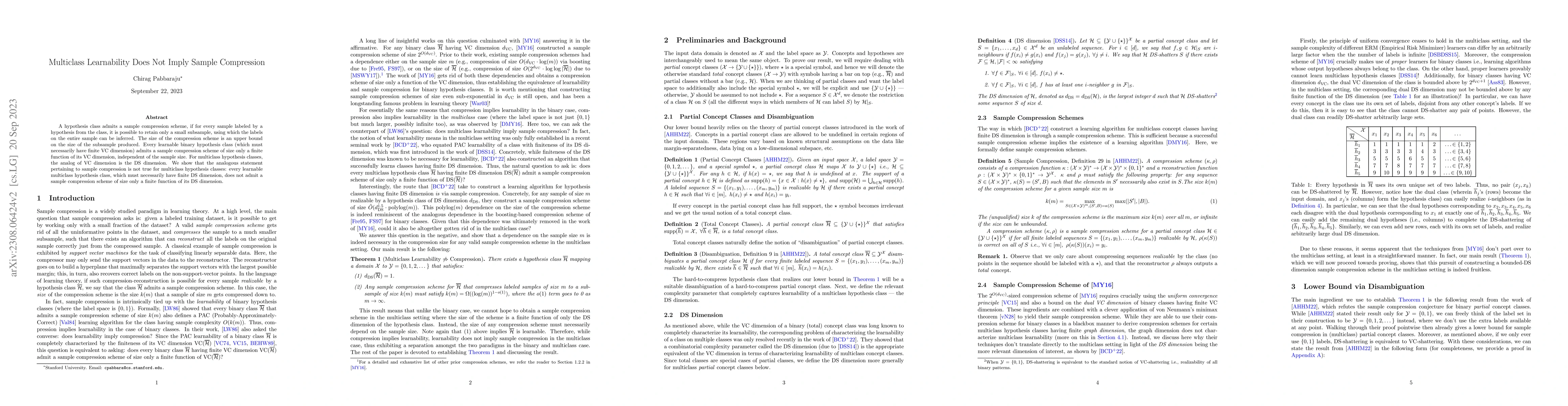 Thumbnail for Multiclass Learnability Does Not Imply Sample Compression