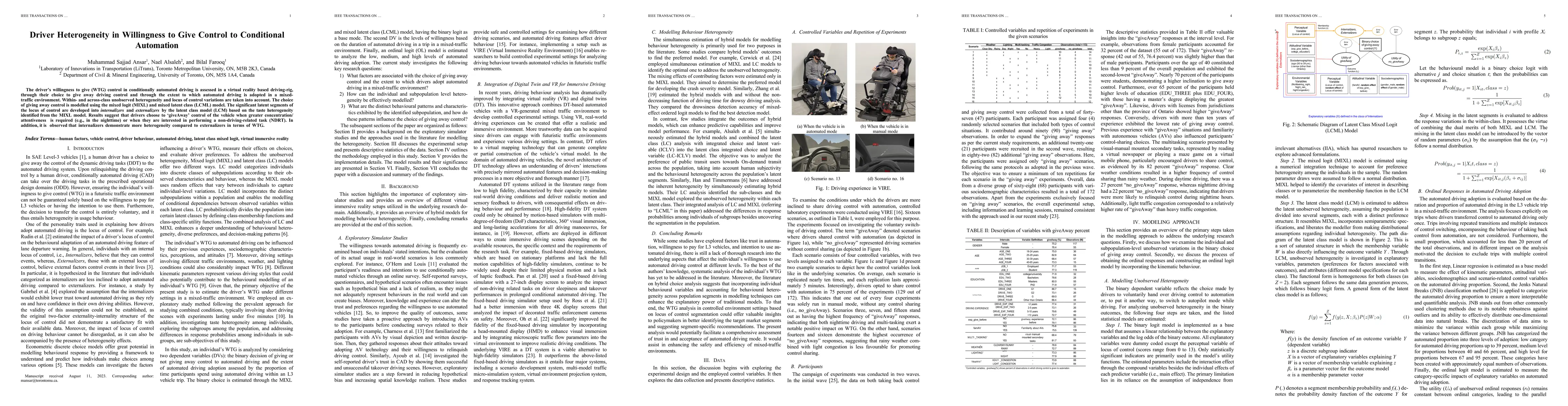 Thumbnail for Driver Heterogeneity in Willingness to Give Control to Conditional
  Automation