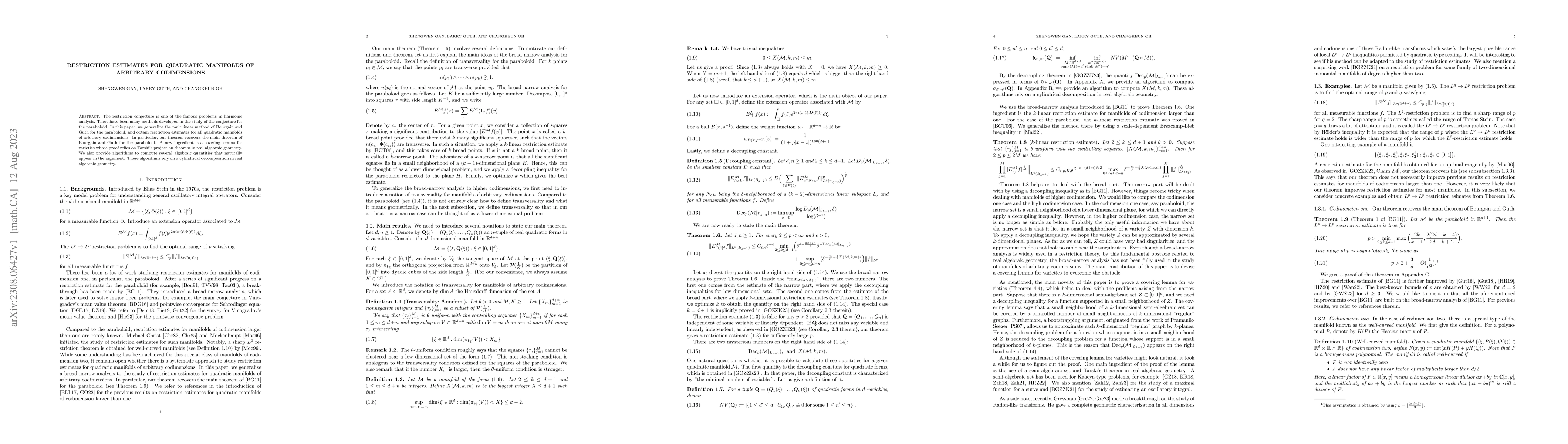 Thumbnail for Restriction estimates for quadratic manifolds of arbitrary codimensions