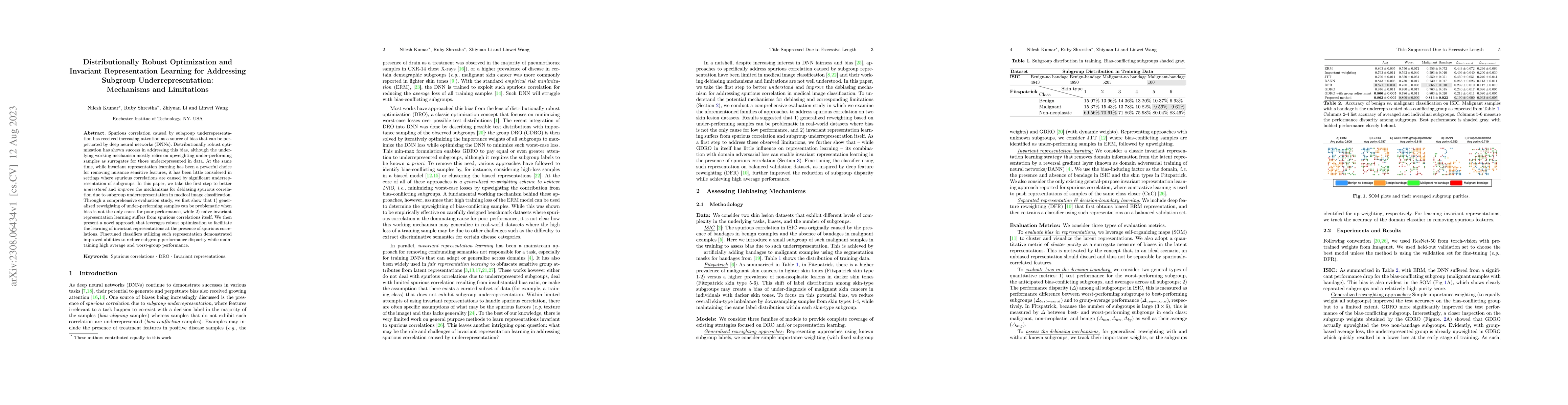 Thumbnail for Distributionally Robust Optimization and Invariant Representation
  Learning for Addressing Subgroup Underrepresentation: Mechanisms and
  Limitations