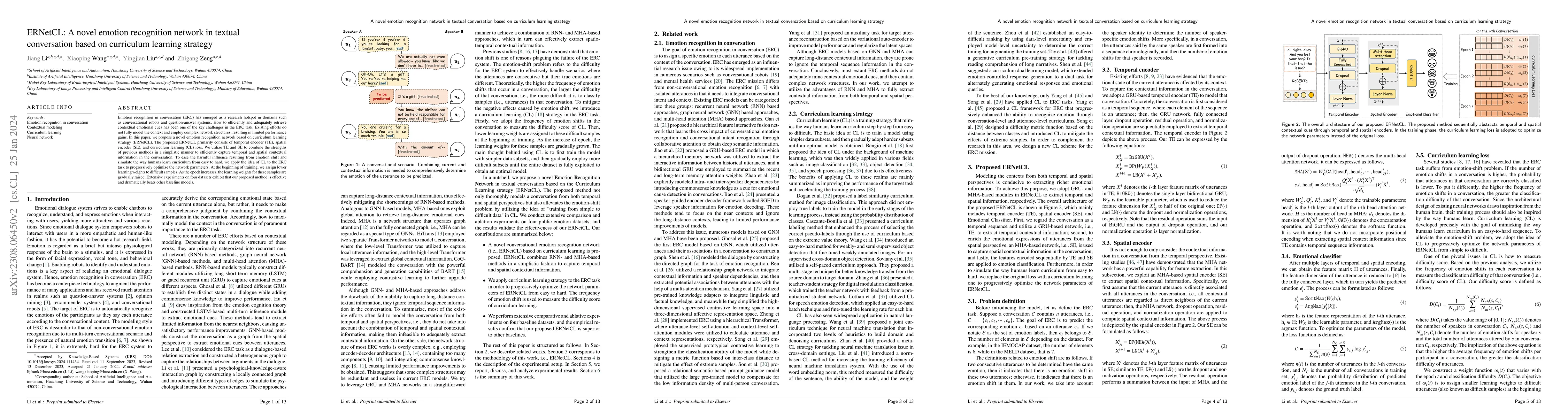 Thumbnail for ERNetCL: A novel emotion recognition network in textual conversation
  based on curriculum learning strategy