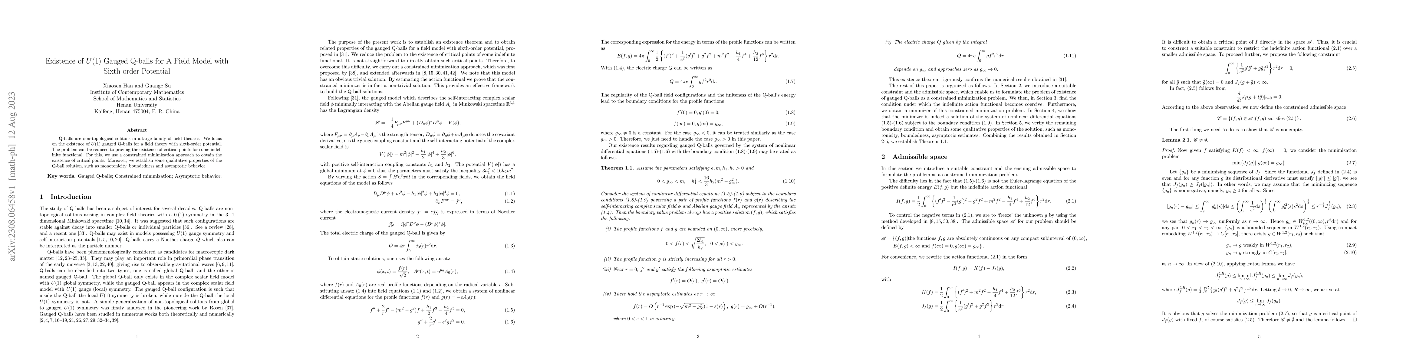 Thumbnail for Existence of $U(1)$ Gauged Q-balls for A Field Model with Sixth-order
  Potential