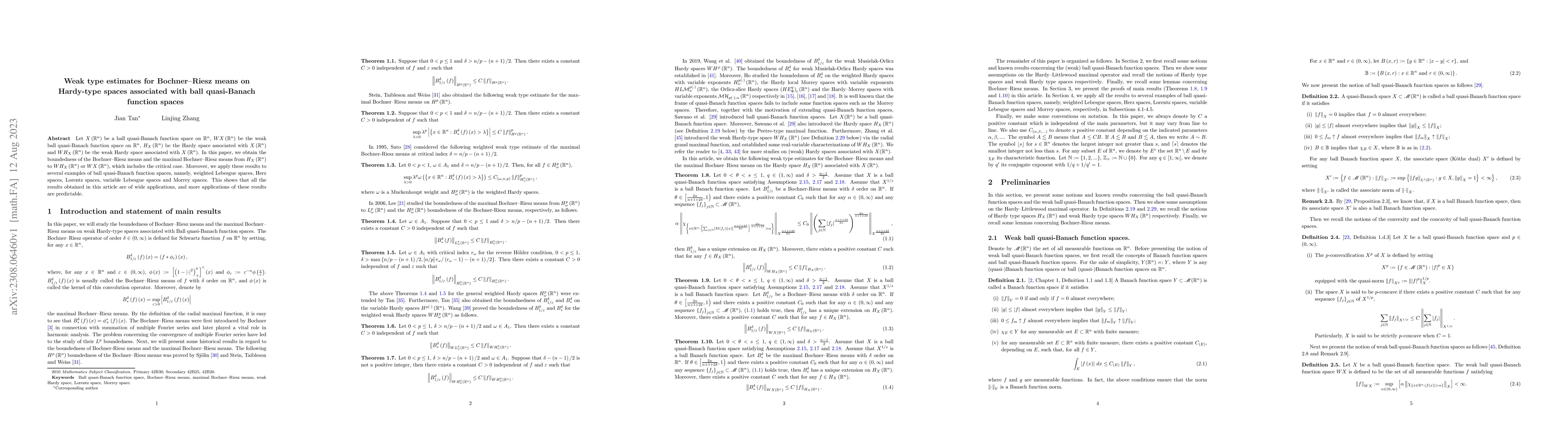 Thumbnail for Weak type estimates for Bochner--Riesz means on Hardy-type spaces
  associated with ball quasi-Banach function spaces