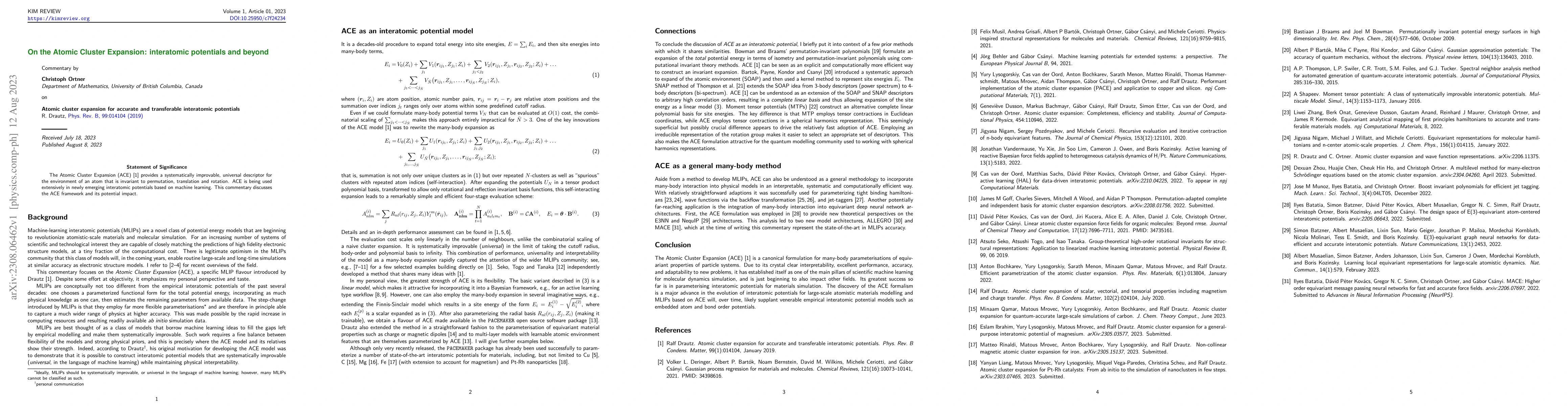 Thumbnail for On the Atomic Cluster Expansion: interatomic potentials and beyond