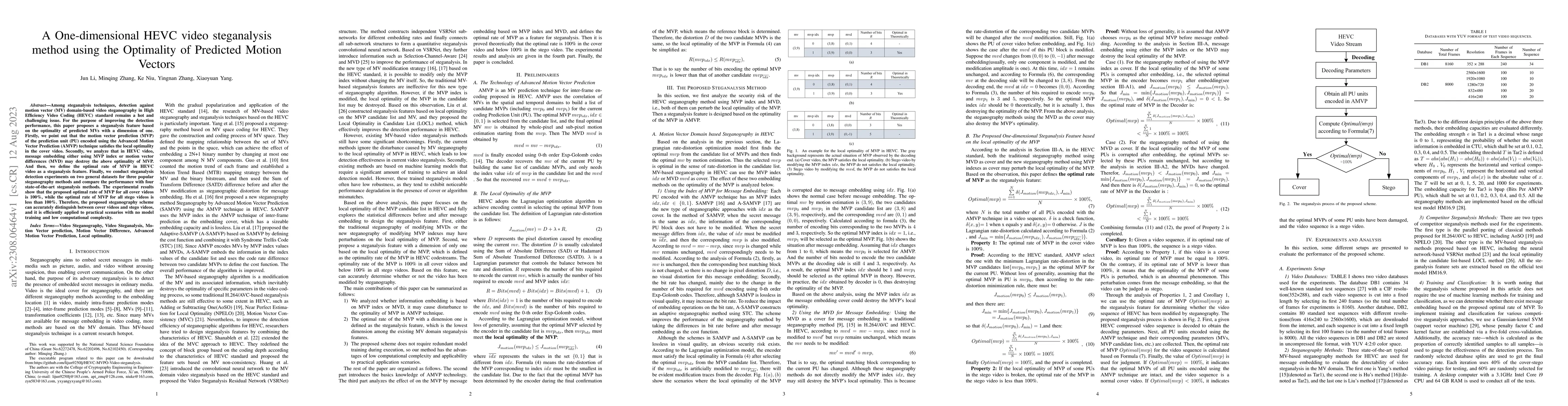 Thumbnail for A One-dimensional HEVC video steganalysis method using the Optimality of
  Predicted Motion Vectors