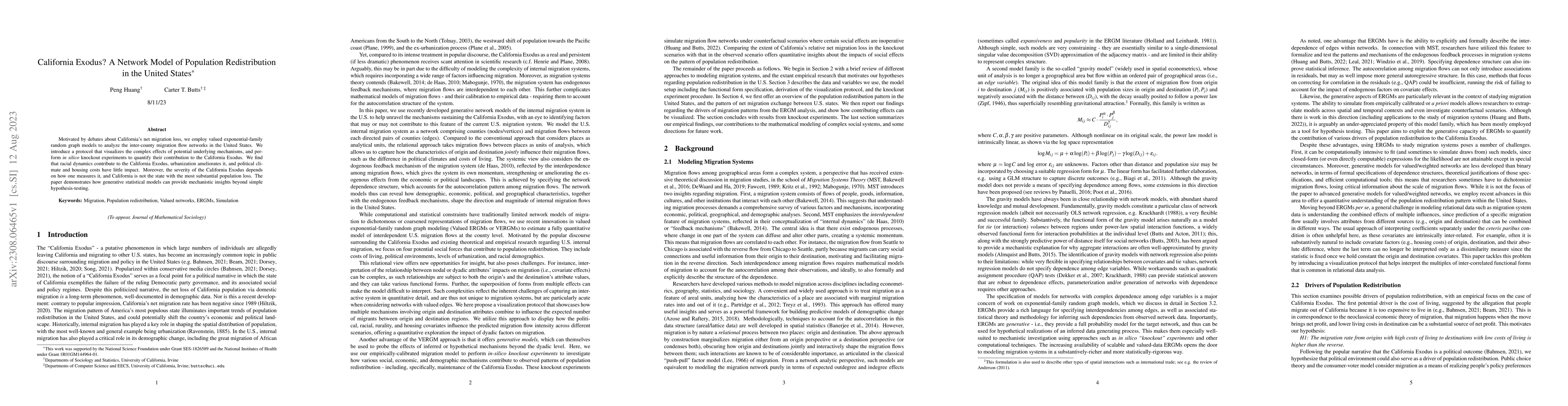 Thumbnail for California Exodus? A Network Model of Population Redistribution in the
  United States
