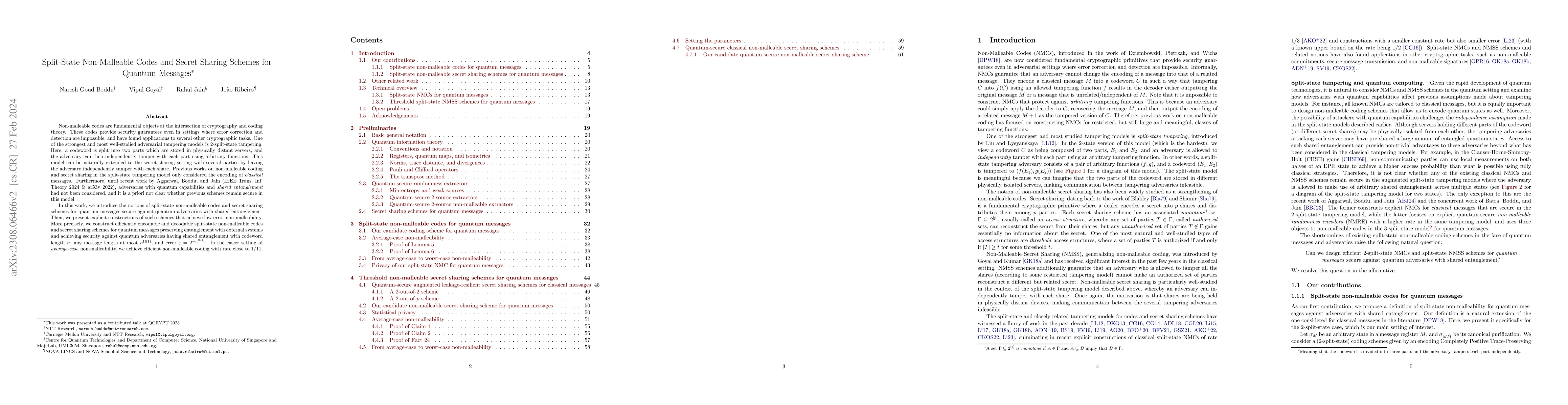 Thumbnail for Split-State Non-Malleable Codes and Secret Sharing Schemes for Quantum
  Messages