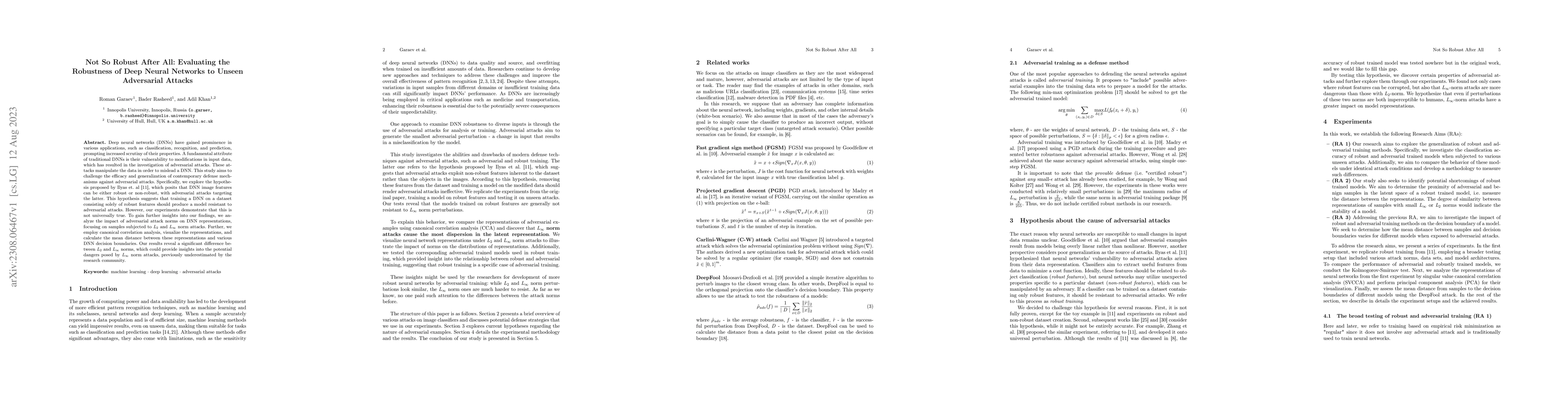 Thumbnail for Not So Robust After All: Evaluating the Robustness of Deep Neural
  Networks to Unseen Adversarial Attacks