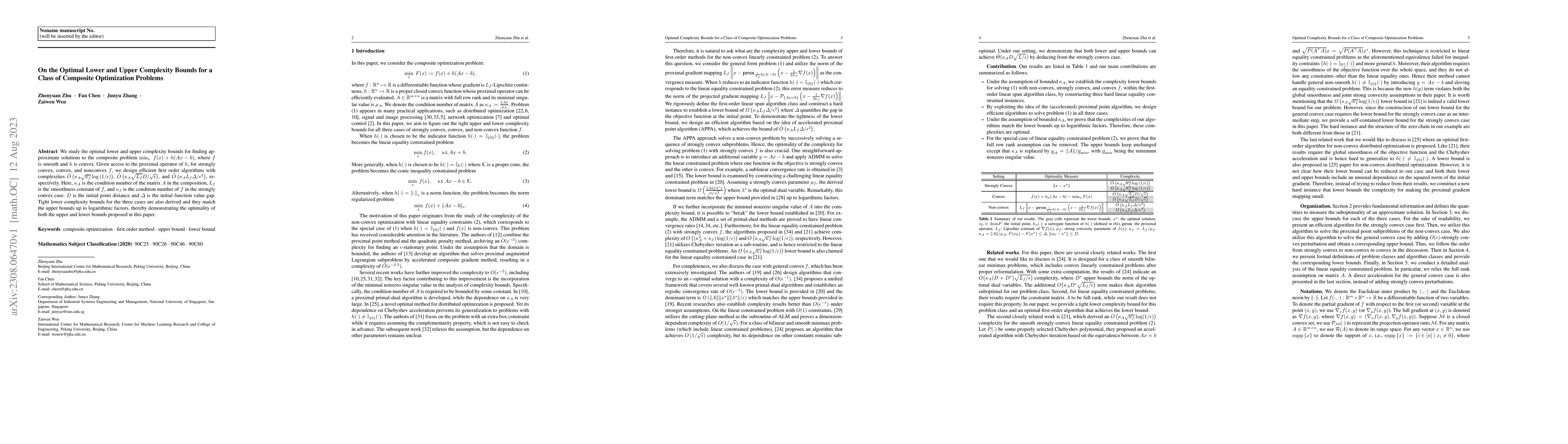 Thumbnail for On the Optimal Lower and Upper Complexity Bounds for a Class of
  Composite Optimization Problems