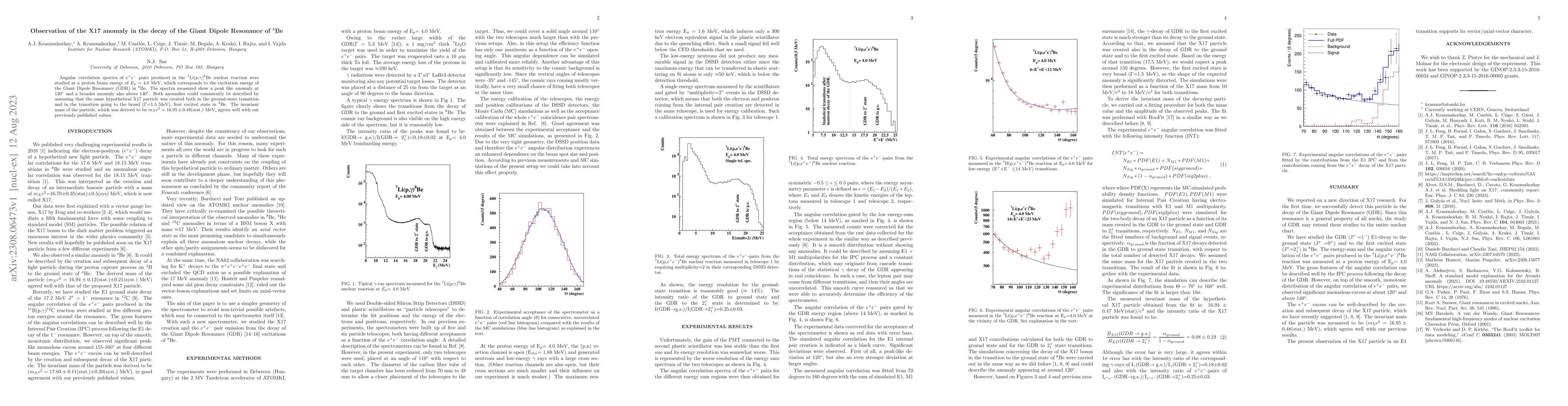 Thumbnail for Observation of the X17 anomaly in the decay of the Giant Dipole
  Resonance of $^8$Be
