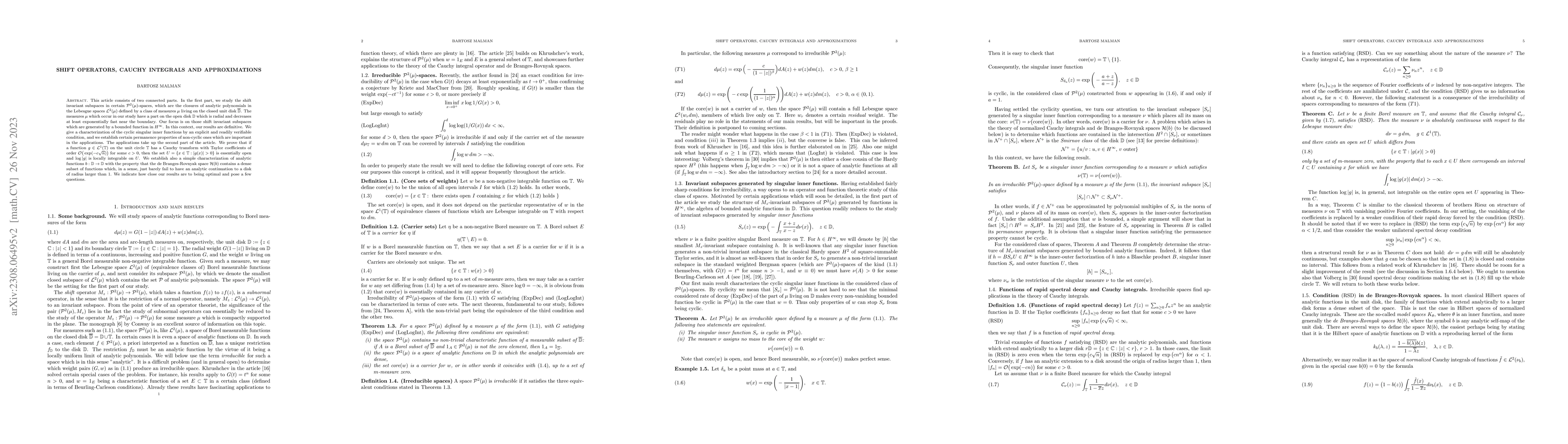 Thumbnail for Shift operators, Cauchy integrals and approximations