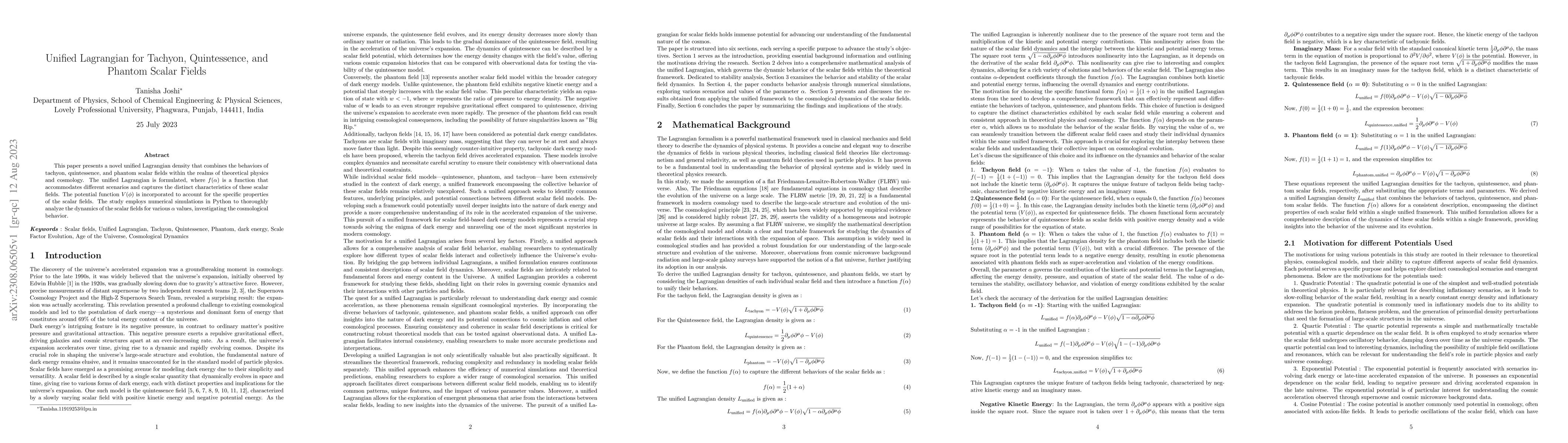 Thumbnail for Unified Lagrangian for Tachyon, Quintessence, and Phantom Scalar Fields