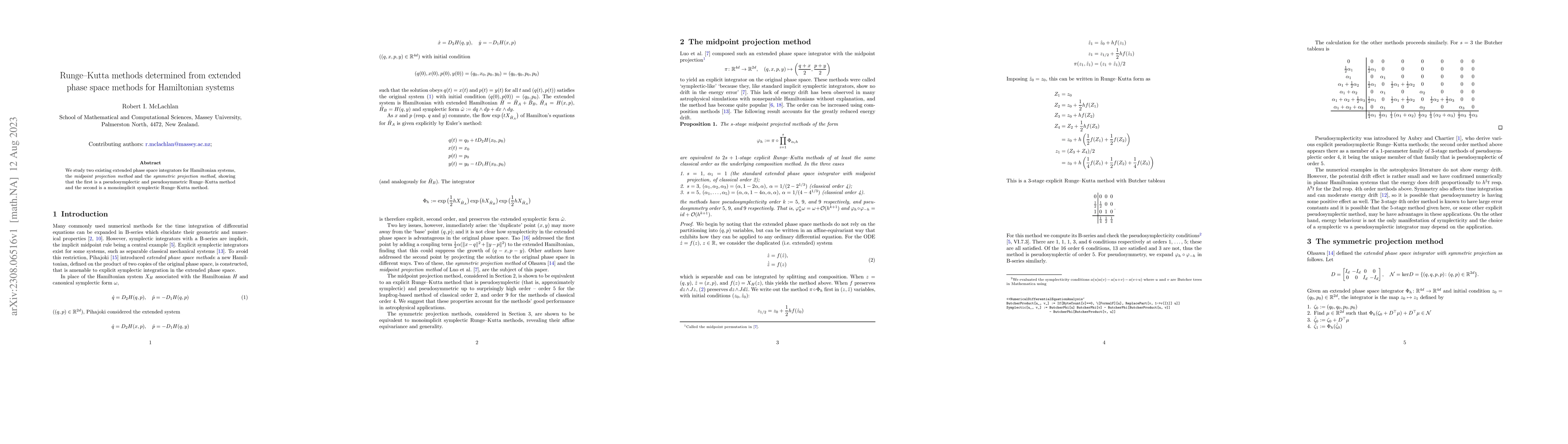 Thumbnail for Runge--Kutta methods determined from extended phase space methods for
  Hamiltonian systems