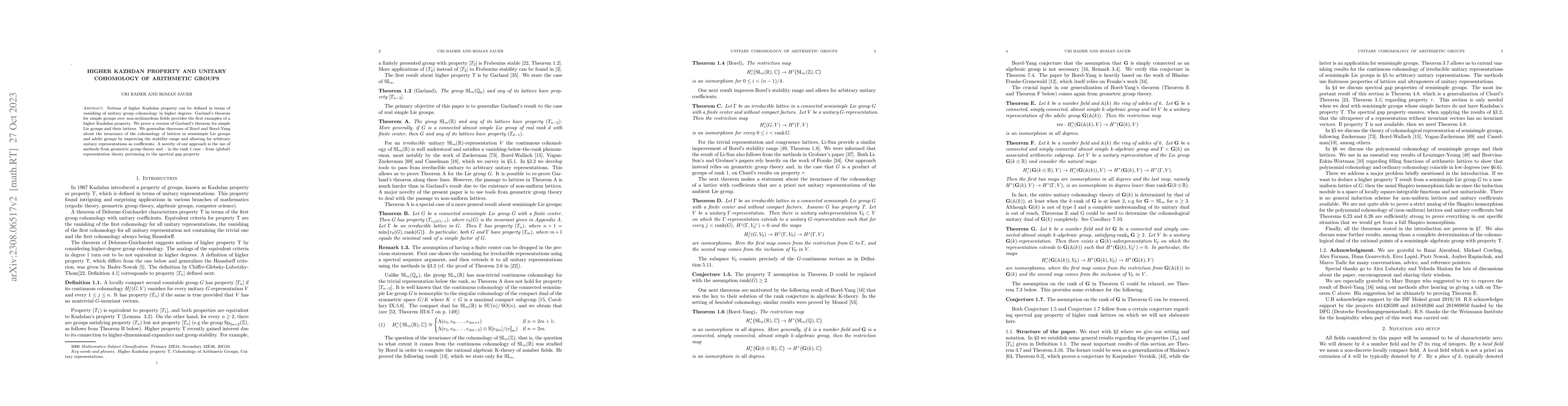 Thumbnail for Higher Kazhdan property and unitary cohomology of arithmetic groups