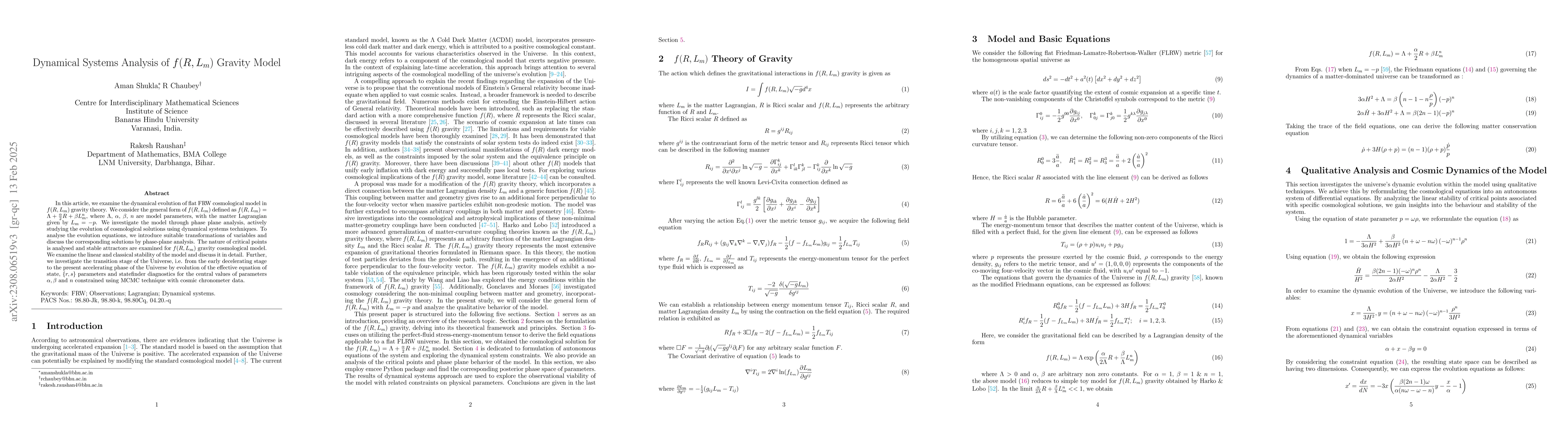 Thumbnail for Dynamical Systems Analysis of $f(R, L_m)$ Gravity Model