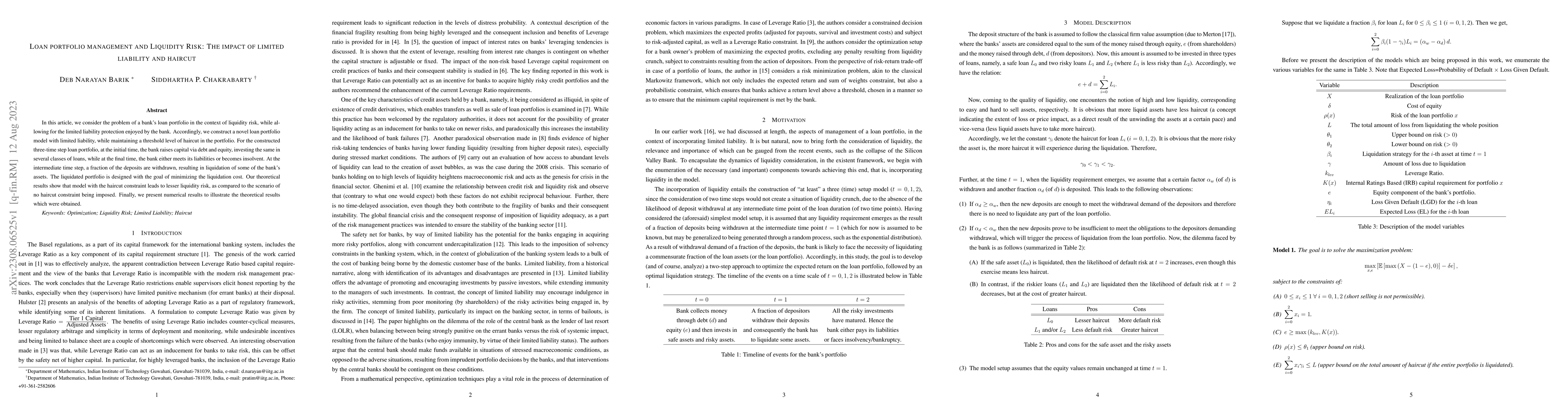 Thumbnail for Loan portfolio management and Liquidity Risk: The impact of limited
  liability and haircut