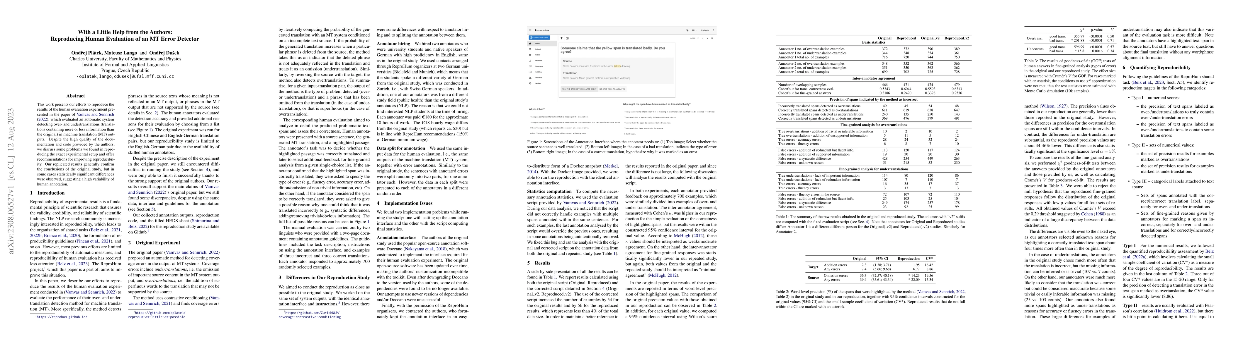 Thumbnail for With a Little Help from the Authors: Reproducing Human Evaluation of an
  MT Error Detector