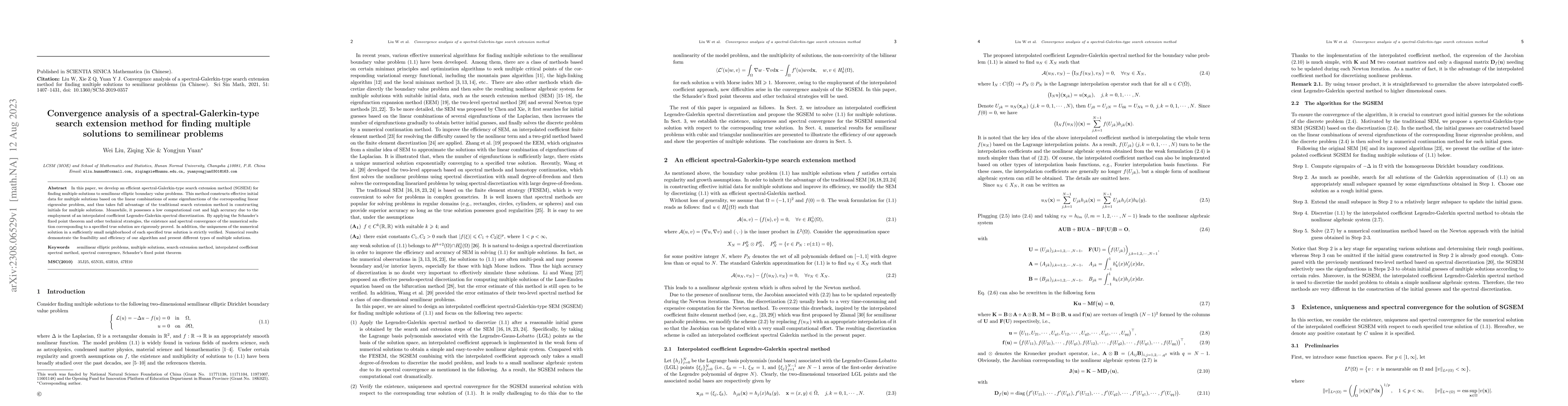 Thumbnail for Convergence analysis of a spectral-Galerkin-type search extension method
  for finding multiple solutions to semilinear problems